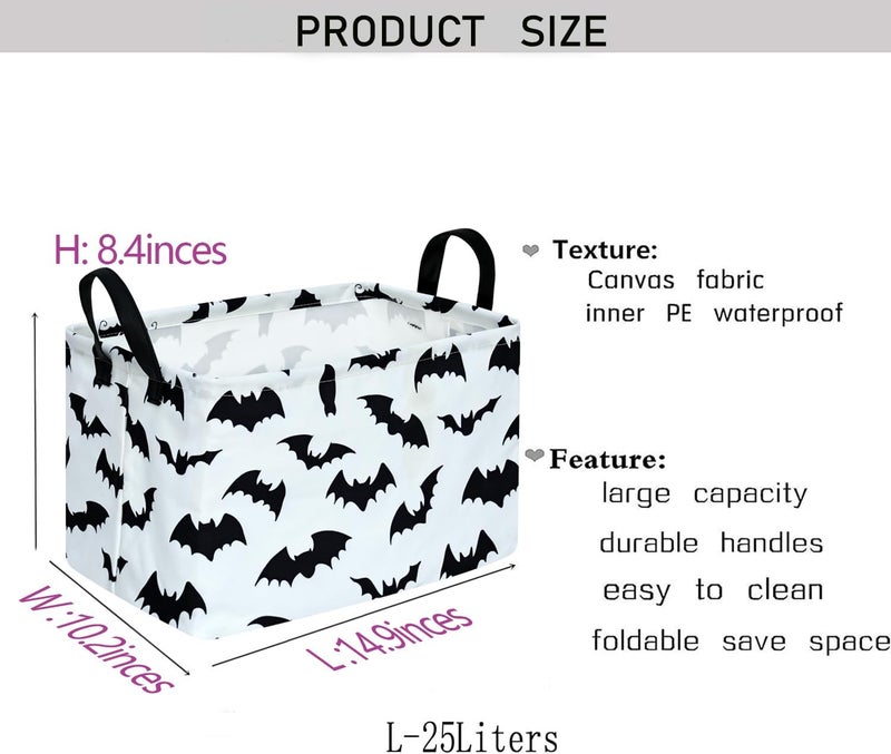 KUNRO Bat Pattern Storage Basket Gift Shelf Basket Storage Bin, Nursery Basket Organizer Box for With Handles for Room Deco - Image 2